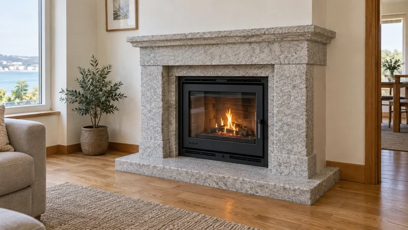 Chimenea con frontal de piedra para insertable