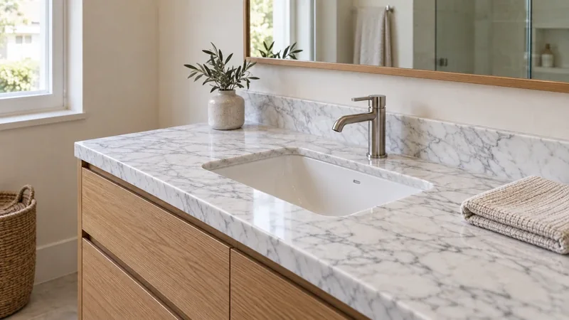 Encimera de baño de mármol con lavabo encastrado